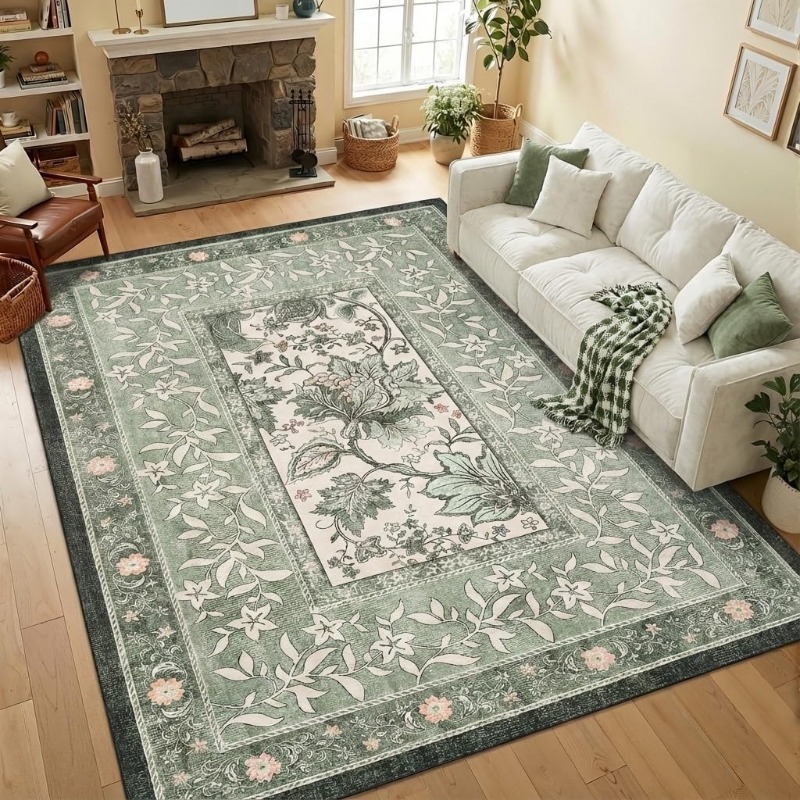 Home Lines Textiles - Tappeto con stampa vegetale retrò per